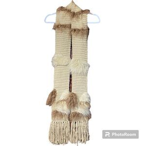 Women's River Island Faux Fur Knit Scarf With Fringe Detail